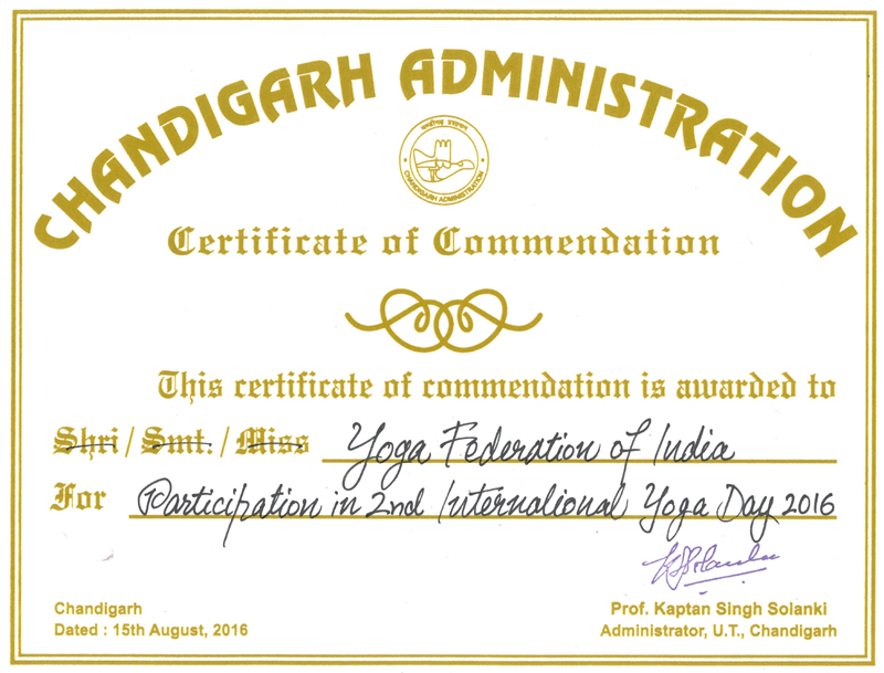 Certificate of Commendation by Chandigarh Administration