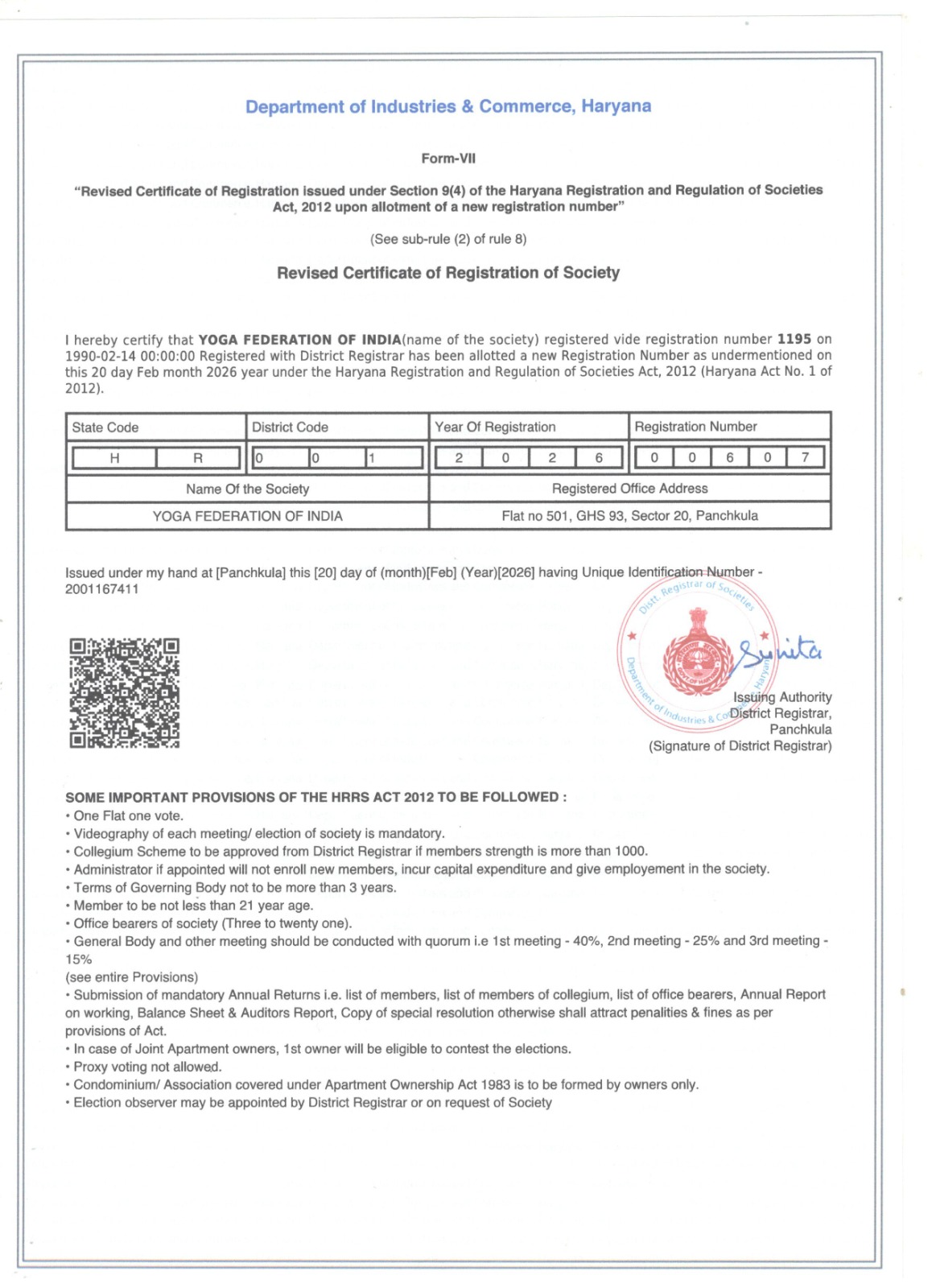 Registration Renewal of YFI